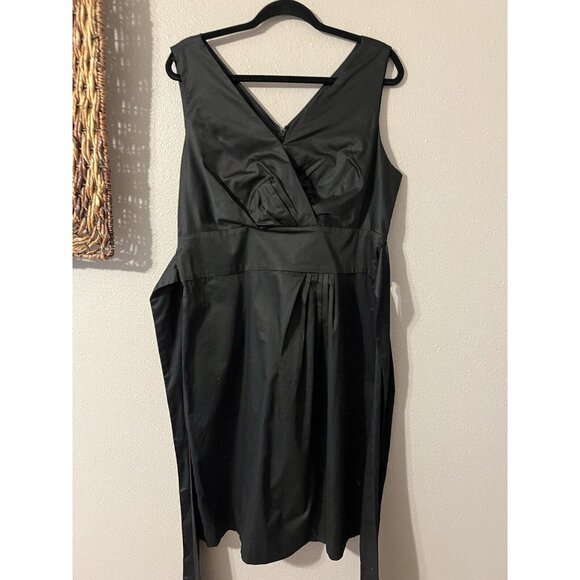 Talbots Black Stretch Cotton Dress 16 Sleeveless V Neck Tie Washable NWT - Picture 10 of 10